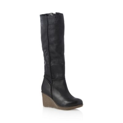 black high leg wedge boots
