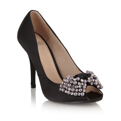 Black pearl and crystal peep toe shoes