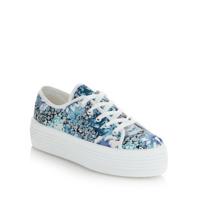 Blue floral platform trainers                                                                                                   