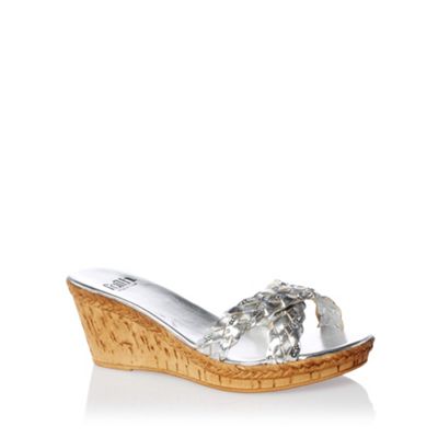 Metallic Silver Wedge Sandals                                                                                                   