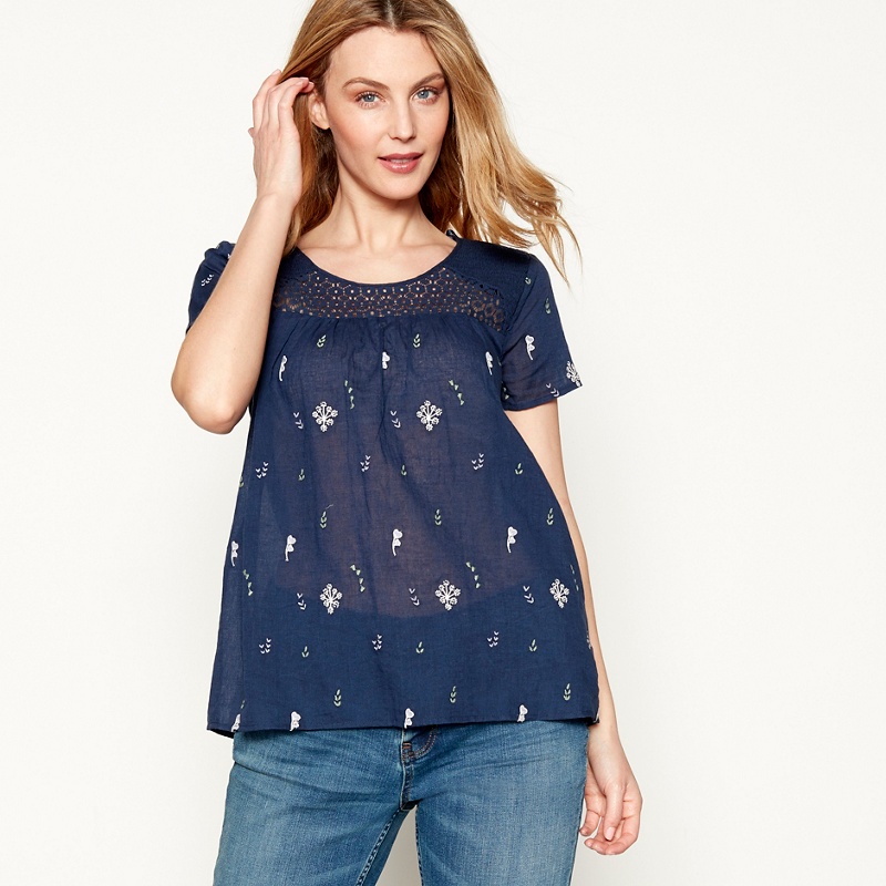 Mantaray - Dark Blue Floral Crochet Cotton Short Sleeve T-Shirt Review