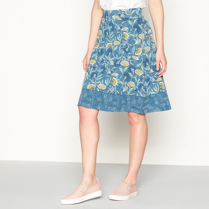 Mantaray - Dark Blue Floral Leaf Print Knee Length Jersey Skirt Review