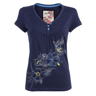 Navy blue embroidered t-shirt