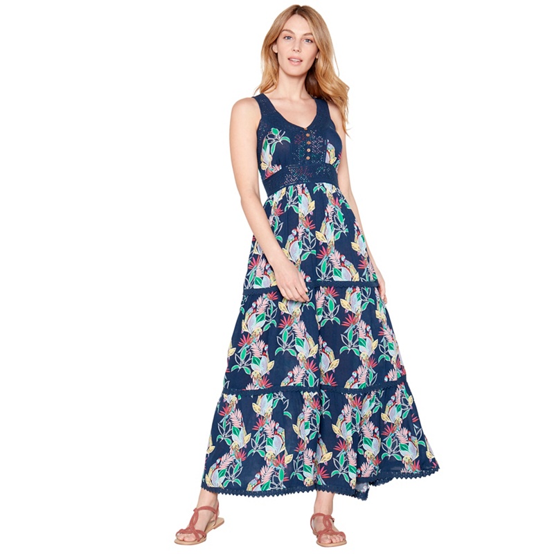 Mantaray - Navy Parrot Print Crochet V-Neck Maxi Dress Review