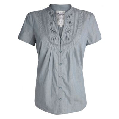 Blue textured short sleeve blouse