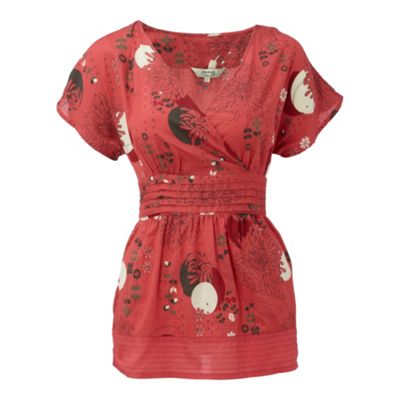 Red oriental pattern wrap top