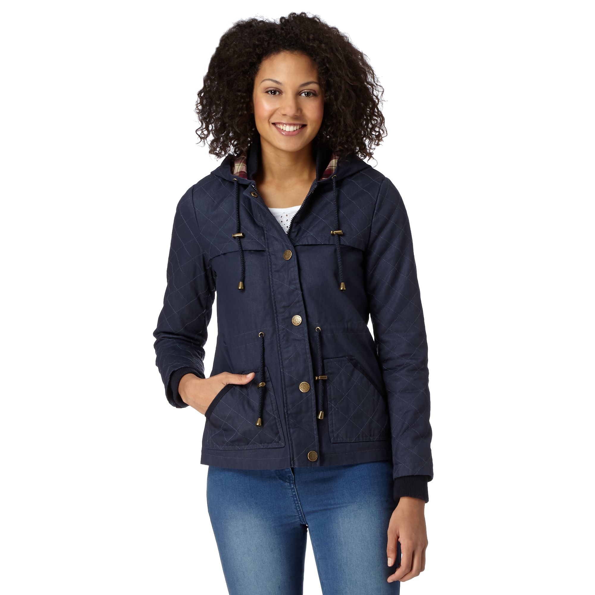 Mantaray Womens Navy Quilted Hooded Wax Jacket From Debenhams eBay