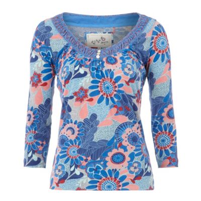 Mantaray Blue Floral Print Jersey Blouse