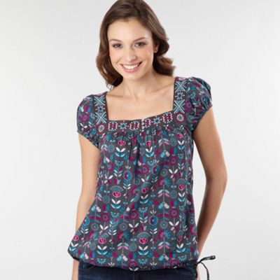 Tonal grey floral tile print top