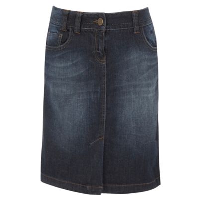 Dark blue washed denim skirt