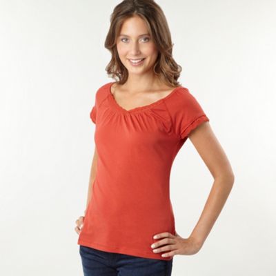 Dark orange broderie Anglaise trim t-shirt