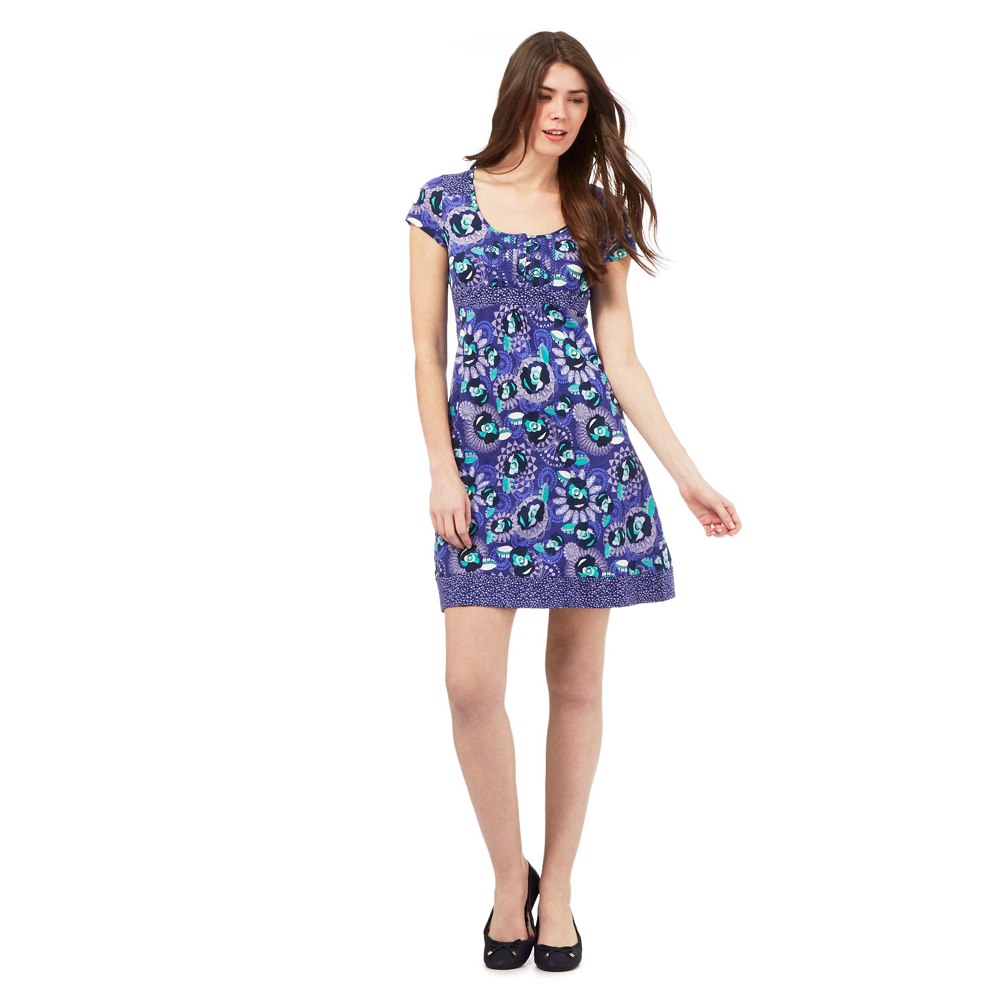 Mantaray Womens Blue Floral Print Spotted Trim Dress From Debenhams eBay