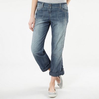 Blue roll-up carpenter jeans