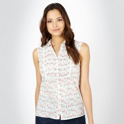 White sketched floral blouse