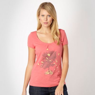 Dark peach flocked bird and tree t-shirt
