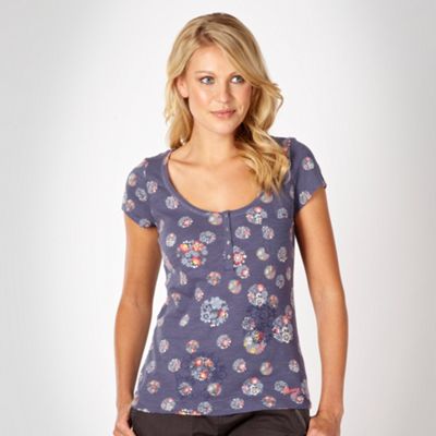 Navy floral embroidered top