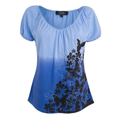 Pale blue dip dye butterfly t-shirt