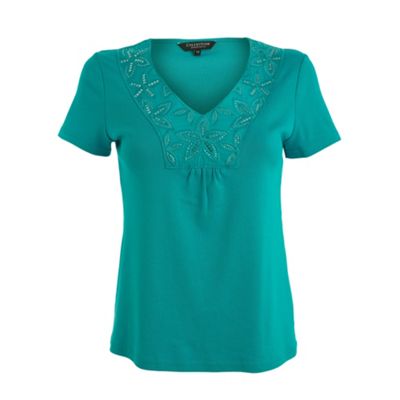 Turquoise flower cutout t-shirt