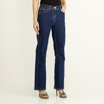 Mid blue stud embellished straight cut jeans