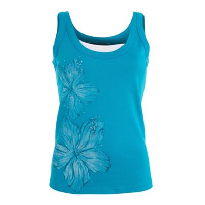 Turquoise hibiscus flower stud vest