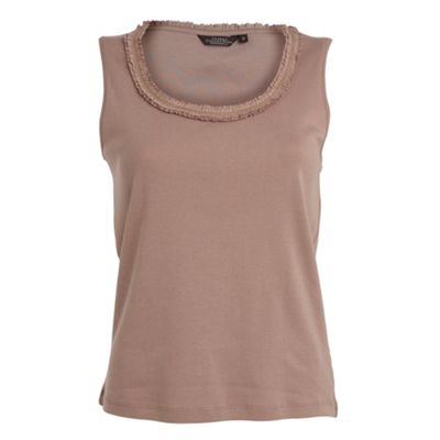 Taupe frill trim vest top