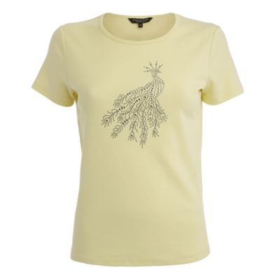 Casual Collection Yellow peacock embellished t-shirt