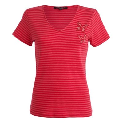 Casual Collection Red fine stripe butterfly detail t-shirt