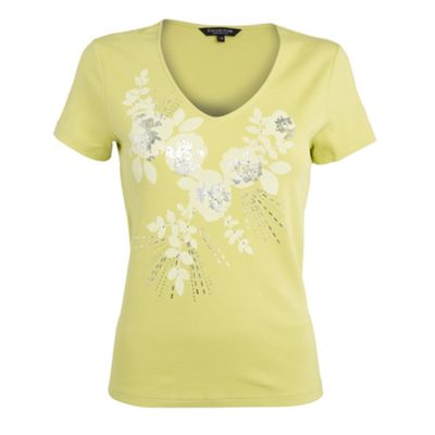 Casual Collection Lime green flower foil t-shirt