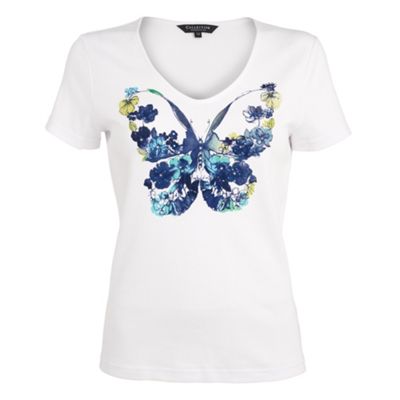 Casual Collection White butterfly stud t-shirt