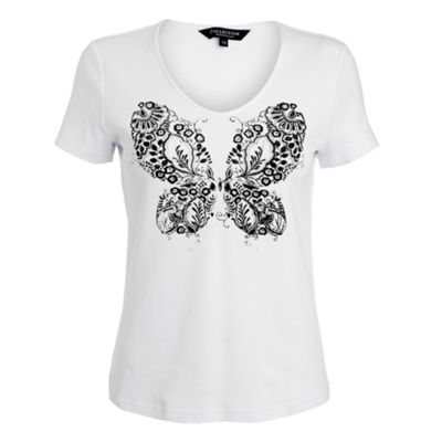 White antique butterfly embellished t-shirt