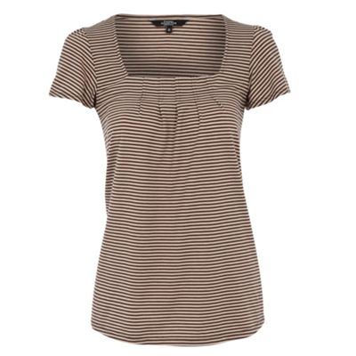 Taupe striped pleated t-shirt