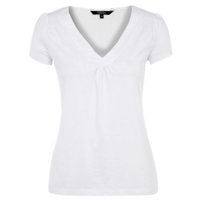 White shirred sleeve t-shirt