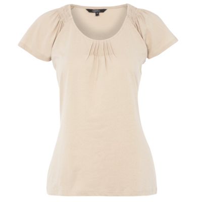 Beige gathered scoop neck t-shirt