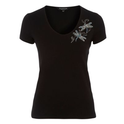 Black Dragonfly diamante t-shirt