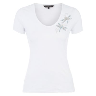 White Dragonfly diamante t-shirt