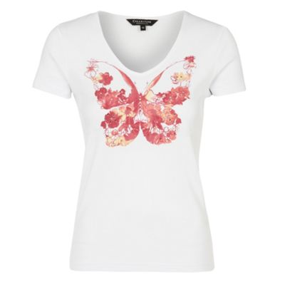 Peach butterfly light blue print womens t-shirt