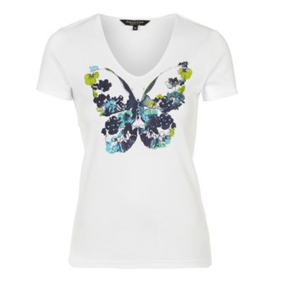 White butterfly light blue print womens t-shirt