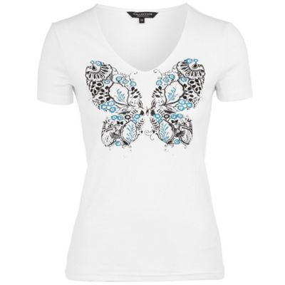 Turquoise antique butterfly print t-shirt