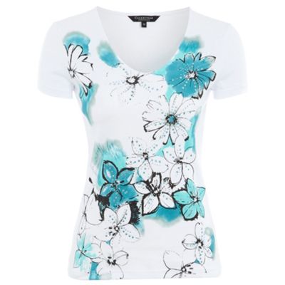 Collection White aquatic flower t-shirt