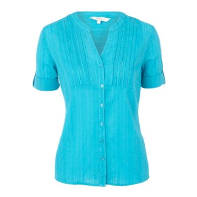 Turquoise roll sleeve textured blouse