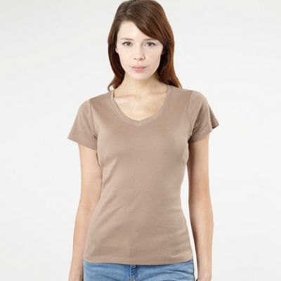 Casual Collection Taupe curved v-neck t-shirt