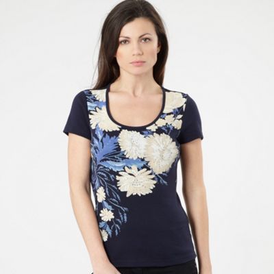 Navy oriental rose print t-shirt