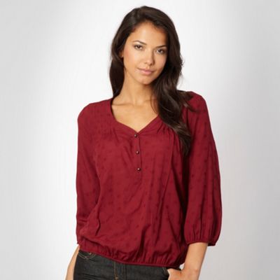 Dark red spotted pintuck blouse