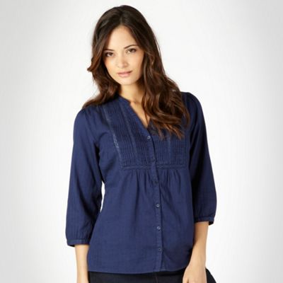 Casual Collection Dark blue herringbone three quarter sleeved blouse