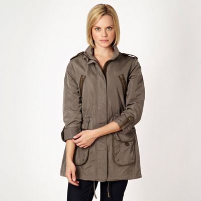 Khaki funnel neck parka jacket                                                                                                  