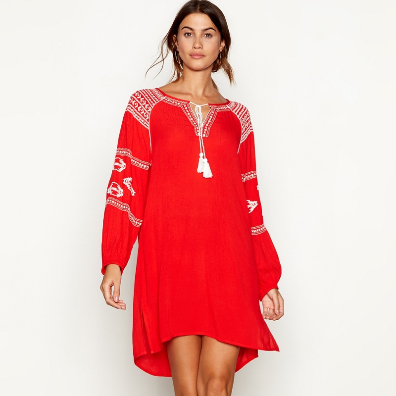 The Collection - Red Embroidered V-Neck Long Sleeve Mini Kaftan Dress Review