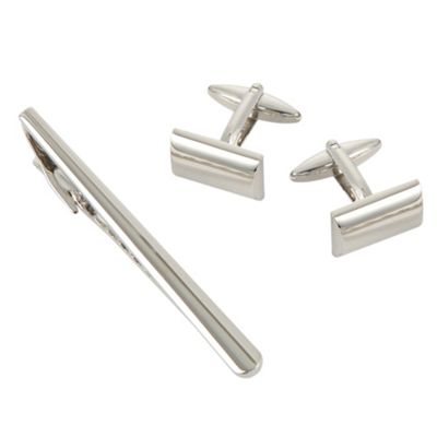 Thomas Nash Grey rectangular cufflinks and tie bar