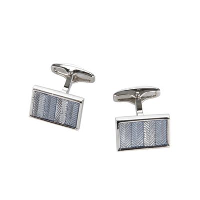 Blue herringbone rectangular cufflinks