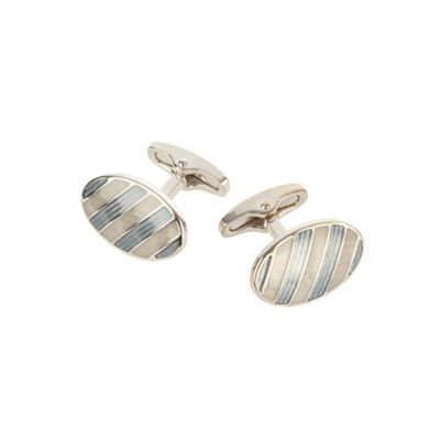 Blue striped pattern oval cufflinks
