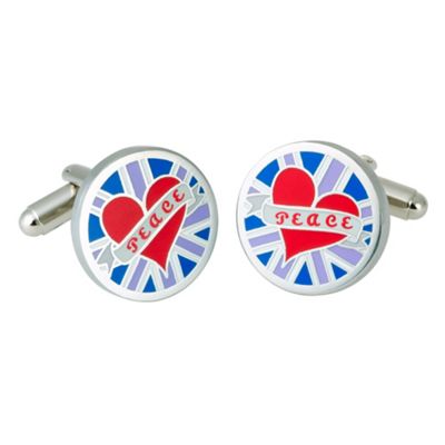 Blue heart and peace cufflinks